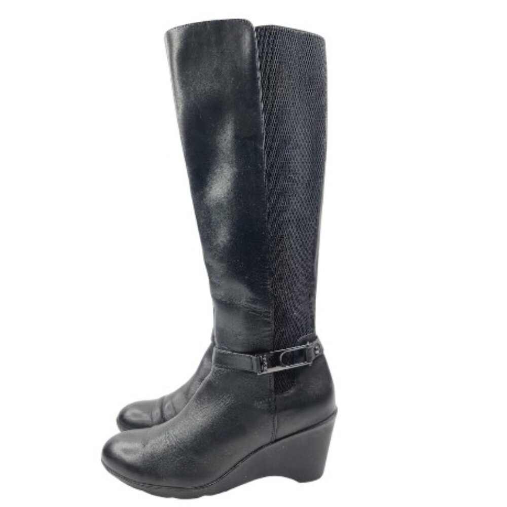 Blondo Women's Black Aqua Protect B4933-11 Wedge Knee High Riding Boots Size 7M‎